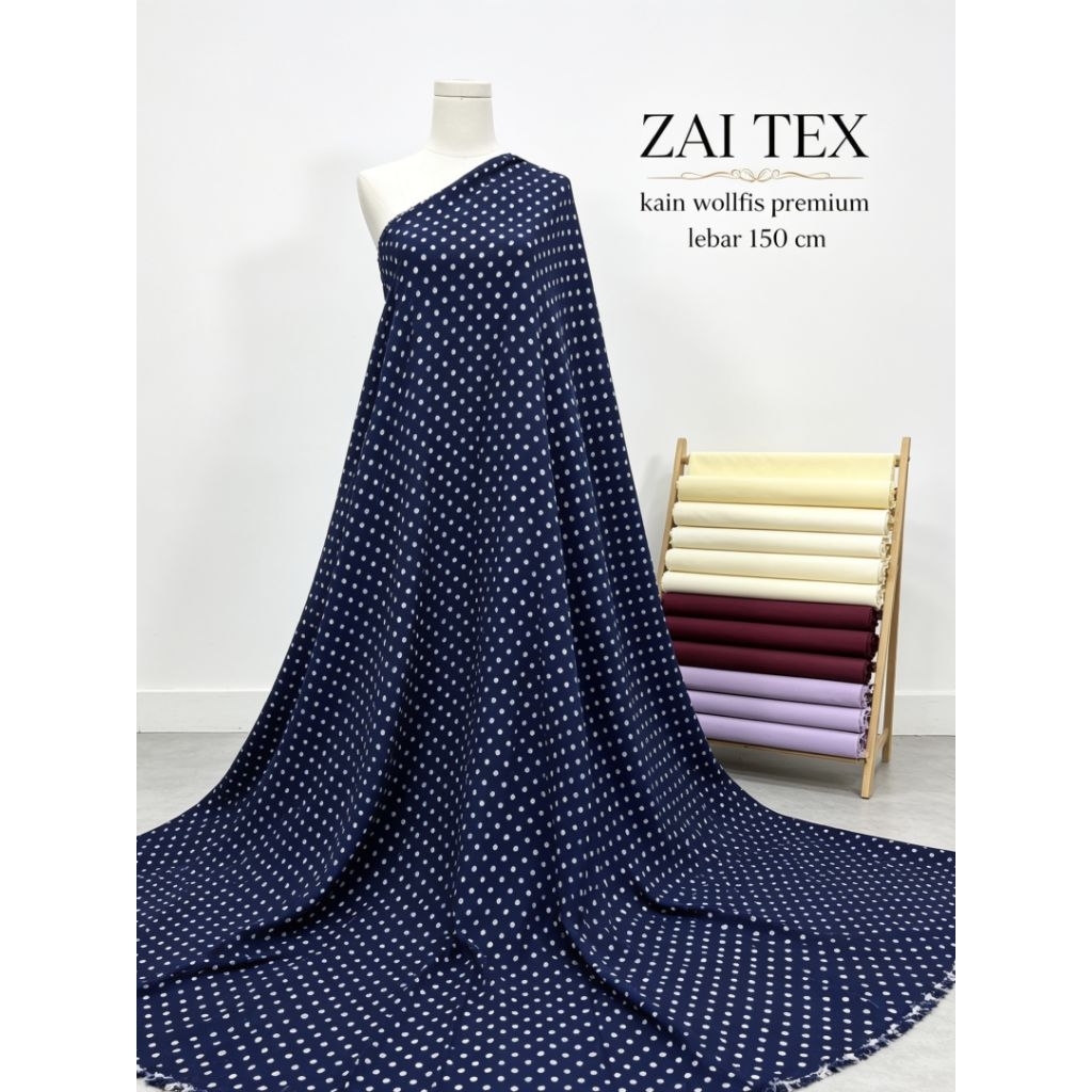 kain - kain polkadot - kain poliester stretch twill motif polkadot - kain wollfis stretch