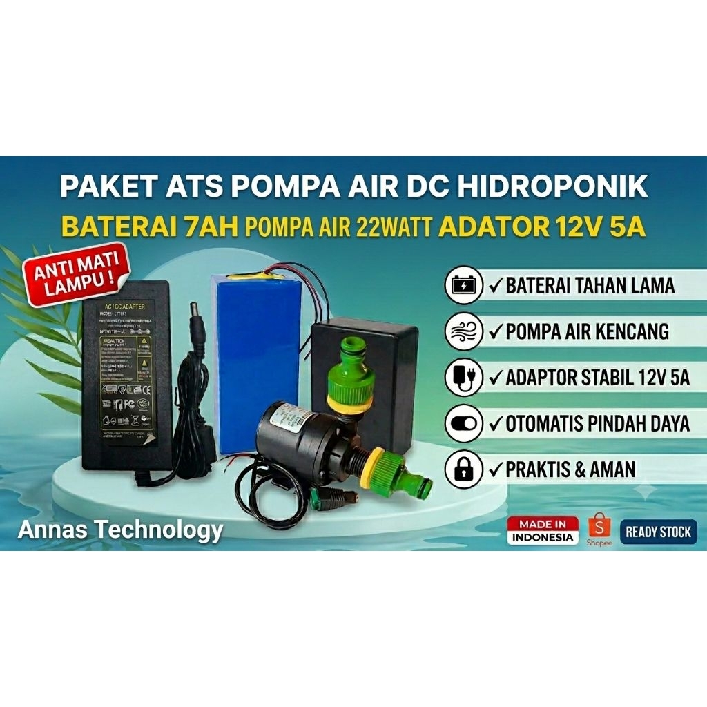 ATP - ATS DC POMPA AIR HIDROPONIK 5JAM - BACKUP POMPA AIR TAHAN 5JAM - PAKET ATS ANTI MATI LISTRIK -