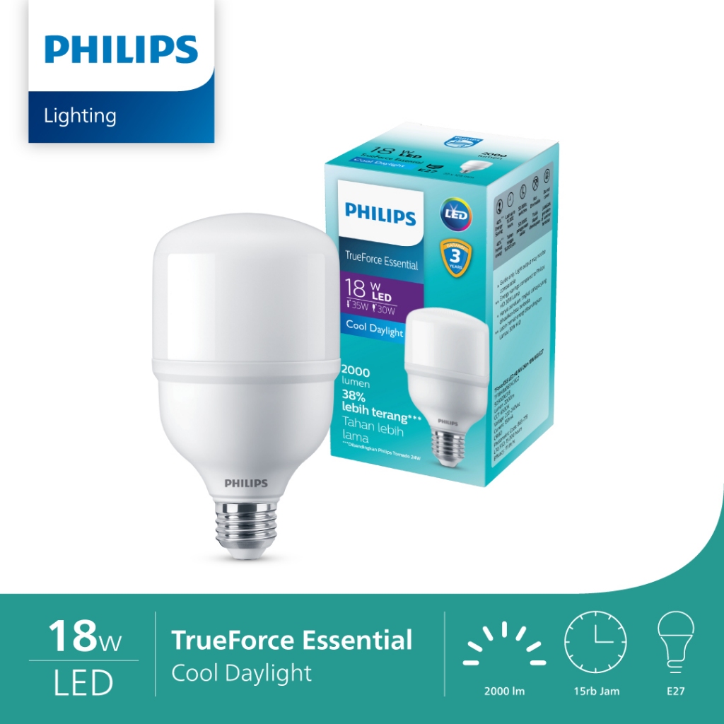 Lampu LED Philips Essential 18W 22W 30W 40W E27 Putih CDL Bulb Industrial Original