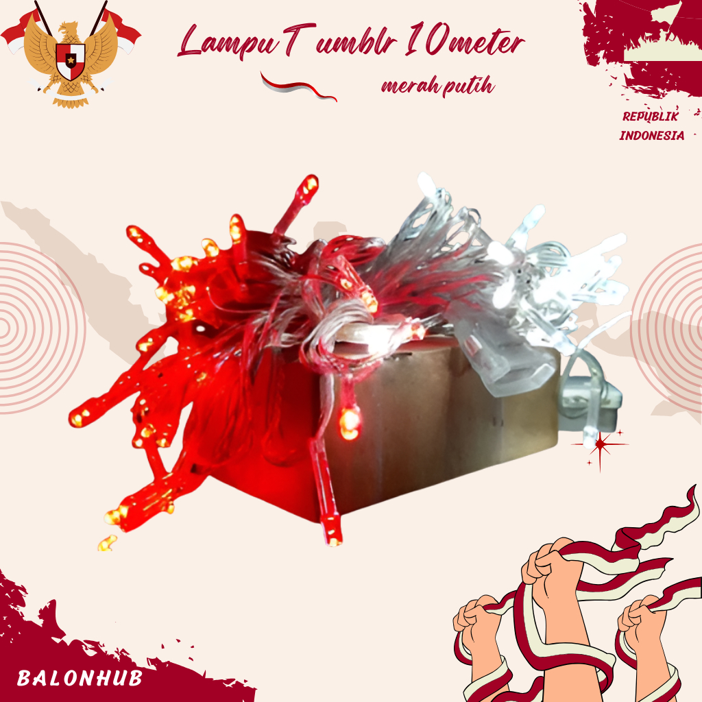 Lampu Tumbrl LED 10meter Merah Putih | Lampu LED Merah Putih Hiasan Kemerdekaan | Lampu Hias Merah P