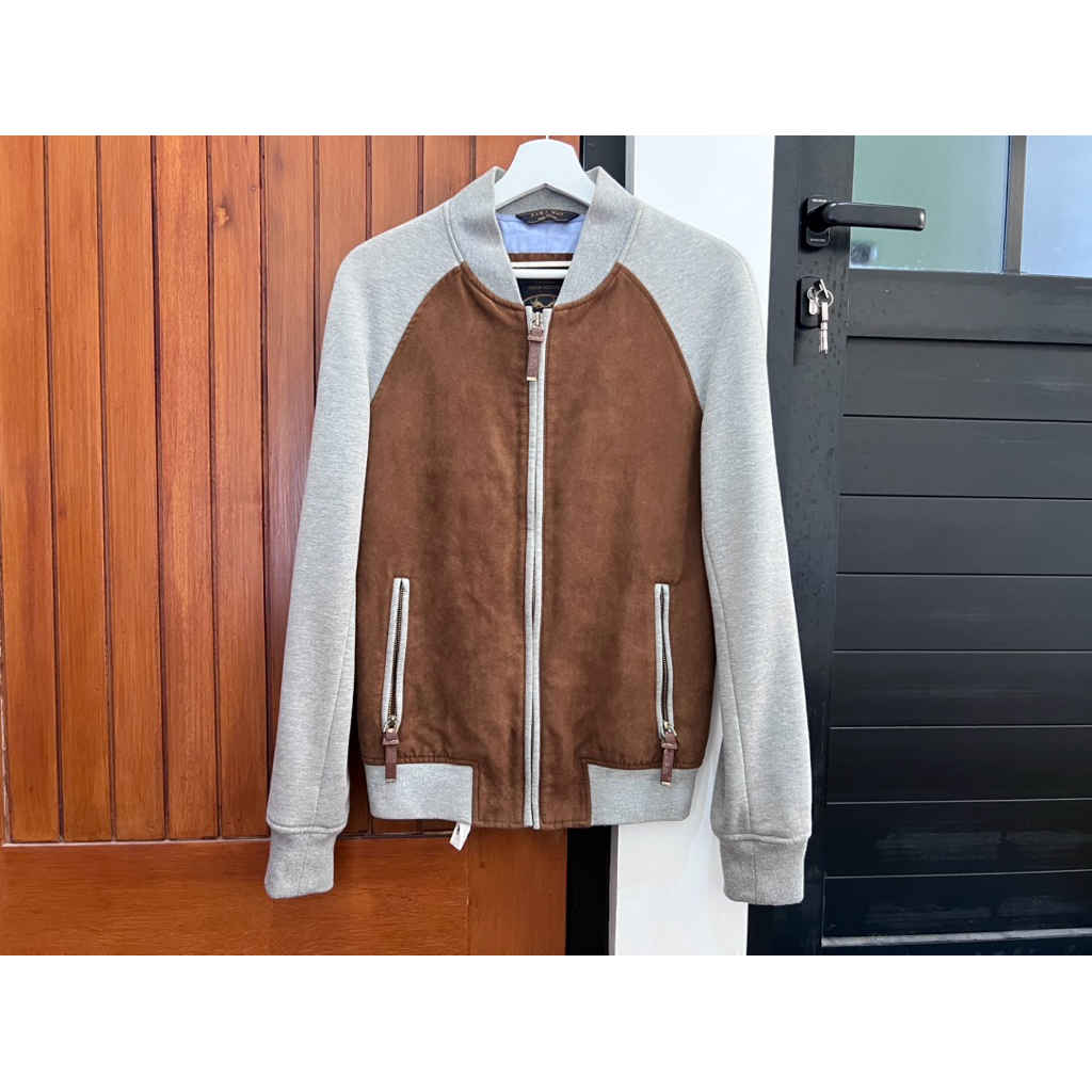 Zara Man Faux Suede Contrast Bomber Jacket Limited
