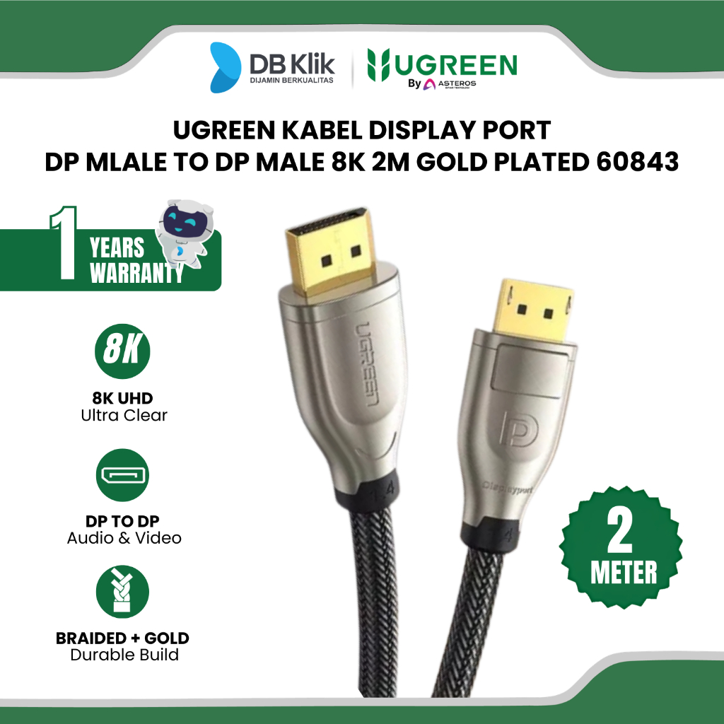 Ugreen Kabel Display Port Dp Mlale To Dp Male 8K 2M Gold Plated 60843