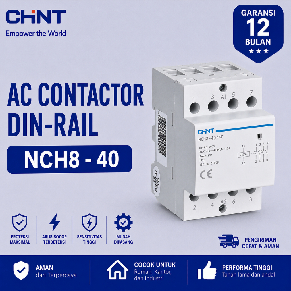 CHINT CONTACTOR MODULAR DIN-RAIL NCH8-40 AC KONTAKTOR