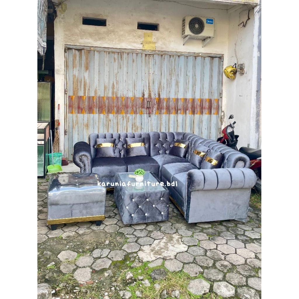 SOFA L TURKI + PUFF BESAR MINIMALIS | FREE ONGKIR BANDAR LAMPUNG