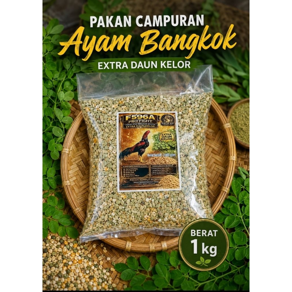 Pakan Ayam Bangkok Campuran Pelet Daun Kelor | Jagung Pecah | Beras Merah | Gabah Putih | Kacang Ijo