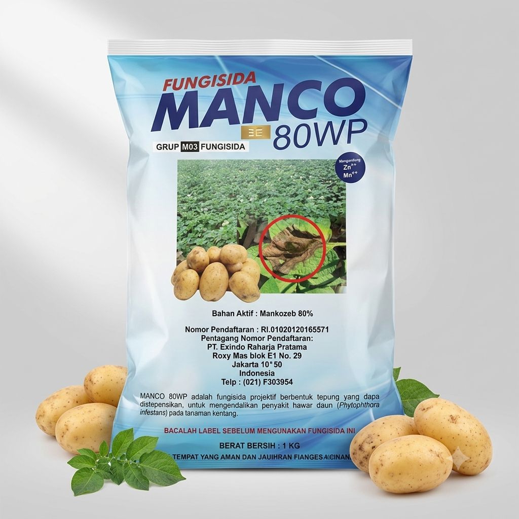 MANCO 80WP Fungisida Bahan Aktif Mankozeb 80% Asli - Kemasan 1 Kg Pembasmi Hawar Daun Kentang Ampuh