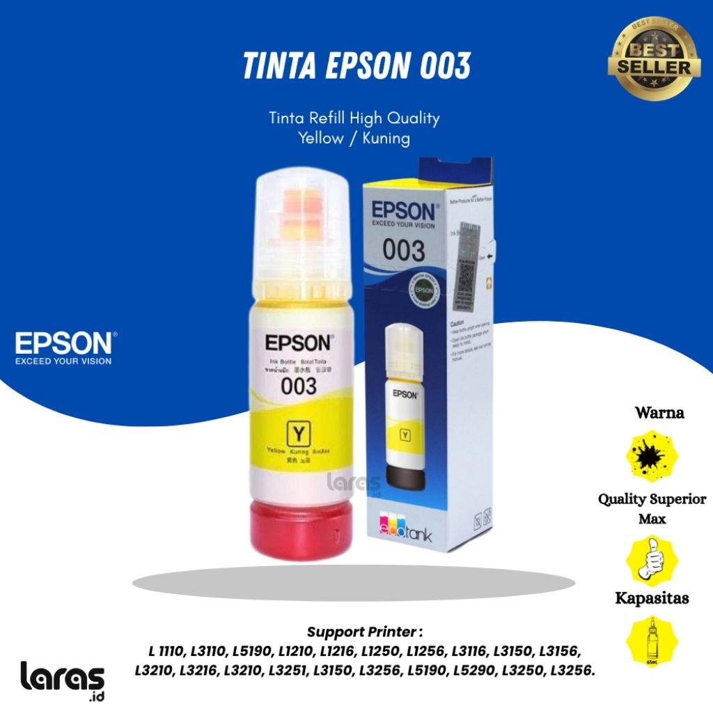 Tinta Printer EPSON 003 (YELLOW/KUNING) | Y Print Series L1110, L1210, L1250, L1256, L3156, L3210, L