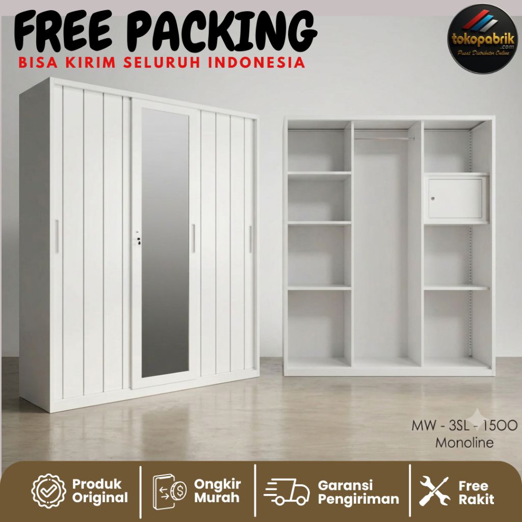 CARGO Lemari Besi (sudah gratis packing) / Lemari Besi Sliding 2 Pintu / Lemari Pakaian Sliding Mini