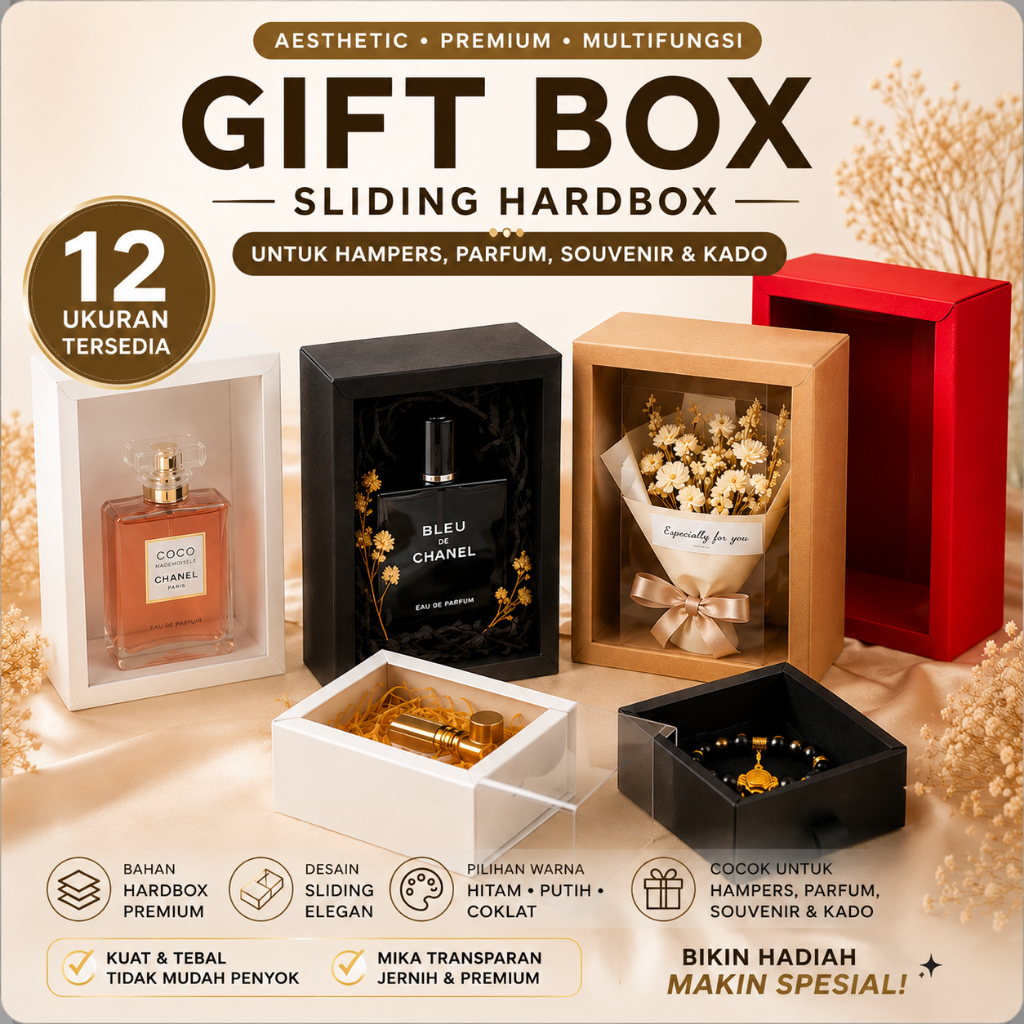 Kotak Kado Gift Box Hampers Hadiah Souvenir Hardbox Aesthetic Polos Sliding Untuk Parfum Kosmetik