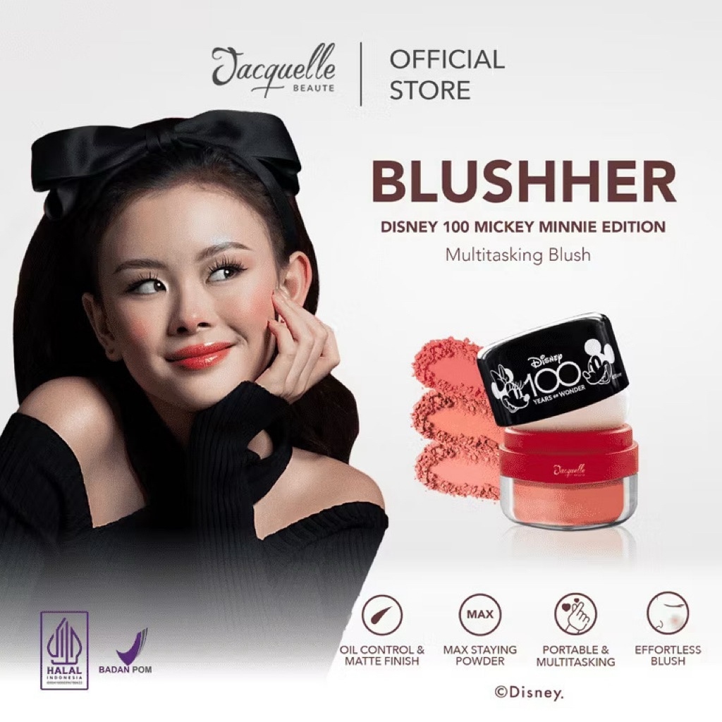 NED Jacquelle BlushHer Blush On - Disney Mickey Minnie - Blush Pipi Pigmented Buildable - With Puff 
