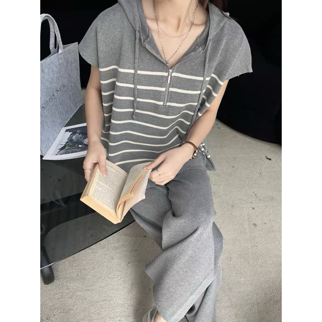 Polly Premium Knit Set | Korean knit one set knit set stripes hoodie