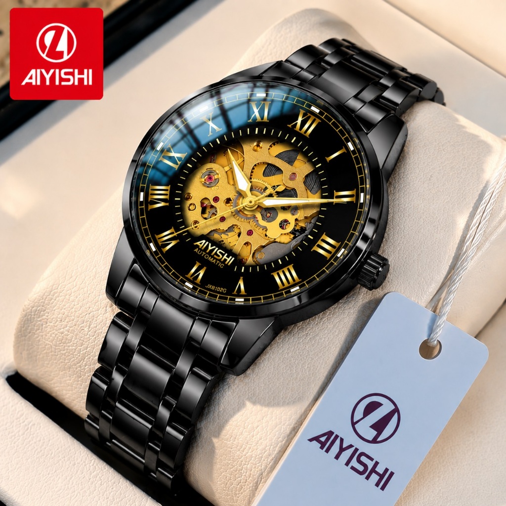 AIYISHI Jam Tangan Automatic Pria Stainless Steel Anita Air Origina Otomatis Date Week Tourbillon Lu
