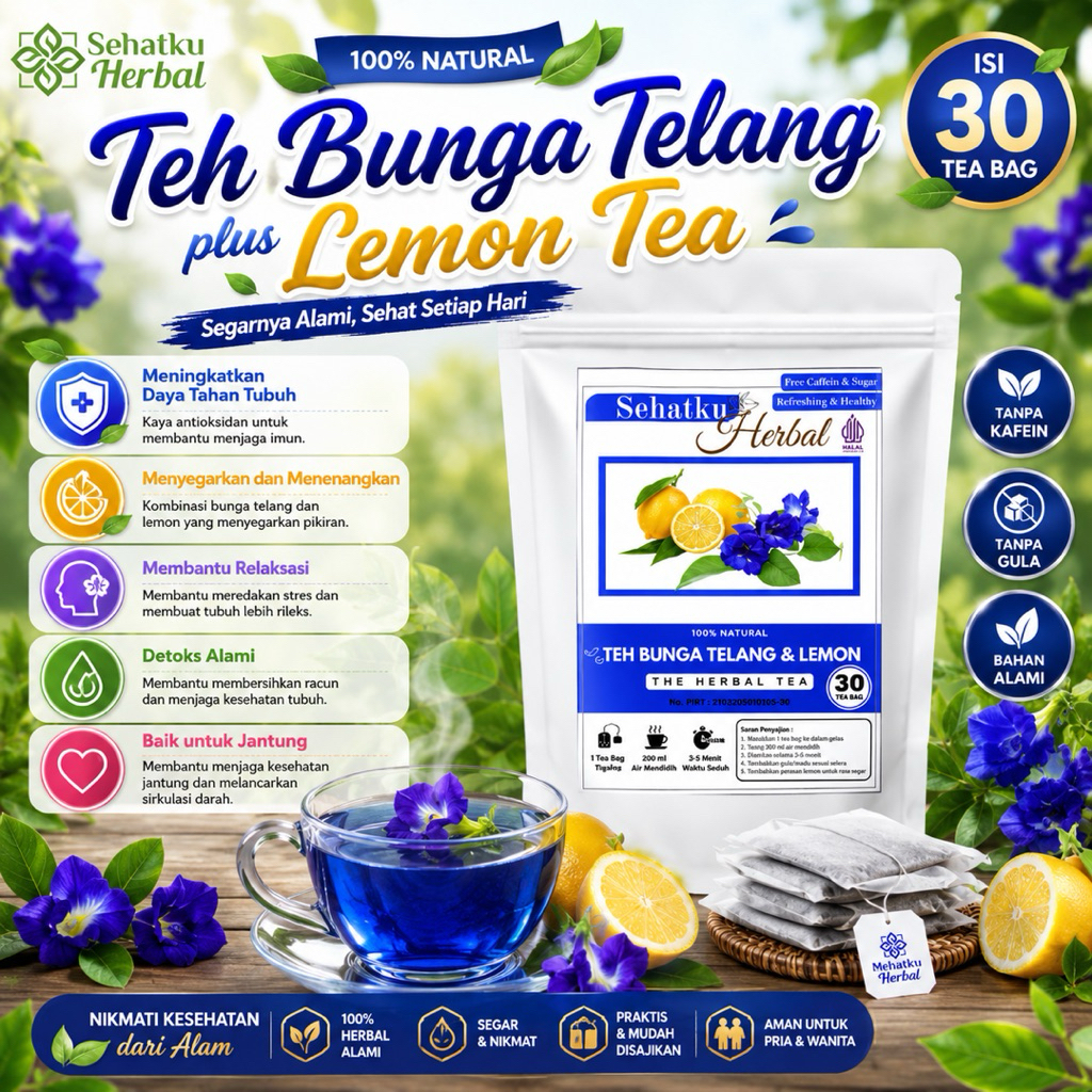 Sehatku Herbal Teh Bunga Telang With Lemon Isi 30 Tea Bag