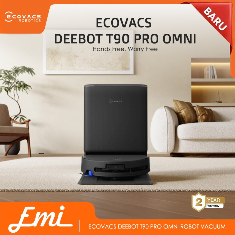 Ecovacs DEEBOT T90 PRO OMNI Robot Vacuum | Pel Otomatis OZMO Roller 3.0 | Self-Cleaning | AI Smart C