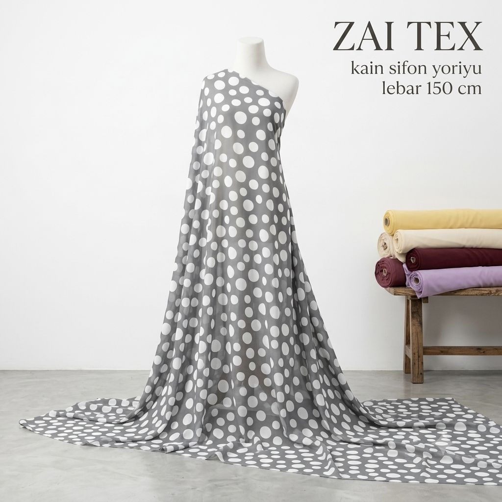kain sifon yoriyu premium / kain sifon yoriyu motif polkadot / kain sifon yoriyu murah