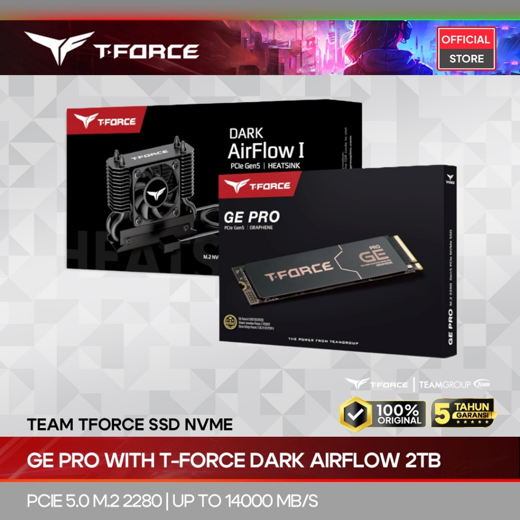 TEAM TFORCE SSD NVME 2280 GEN5 2TB - GE PRO WITH T-FORCE DARK AIRFLOW I SSD COOLER