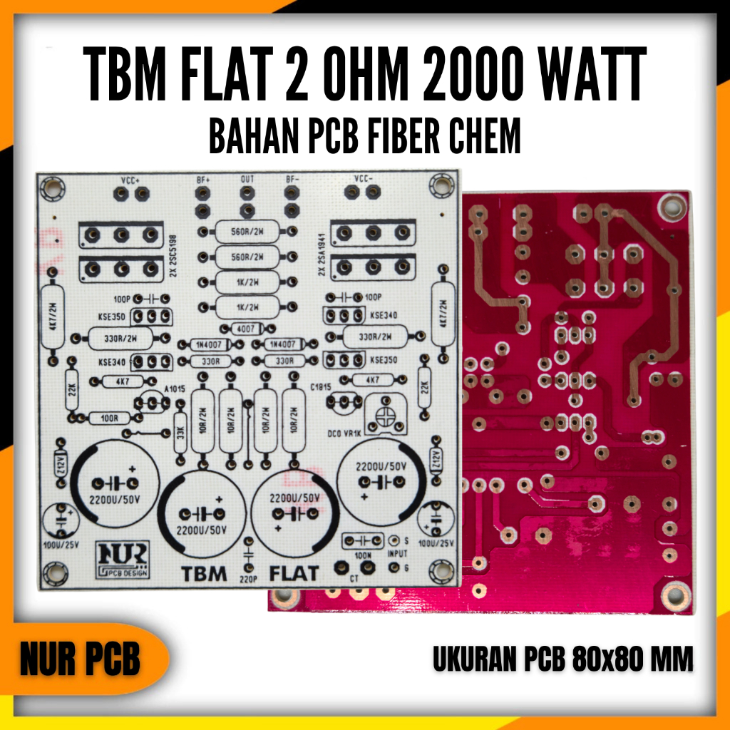PCB Driver Power Amplifier TBM Flat 2 Ohm 2000 Watt 32-90VAC Fiber Chem PA-008