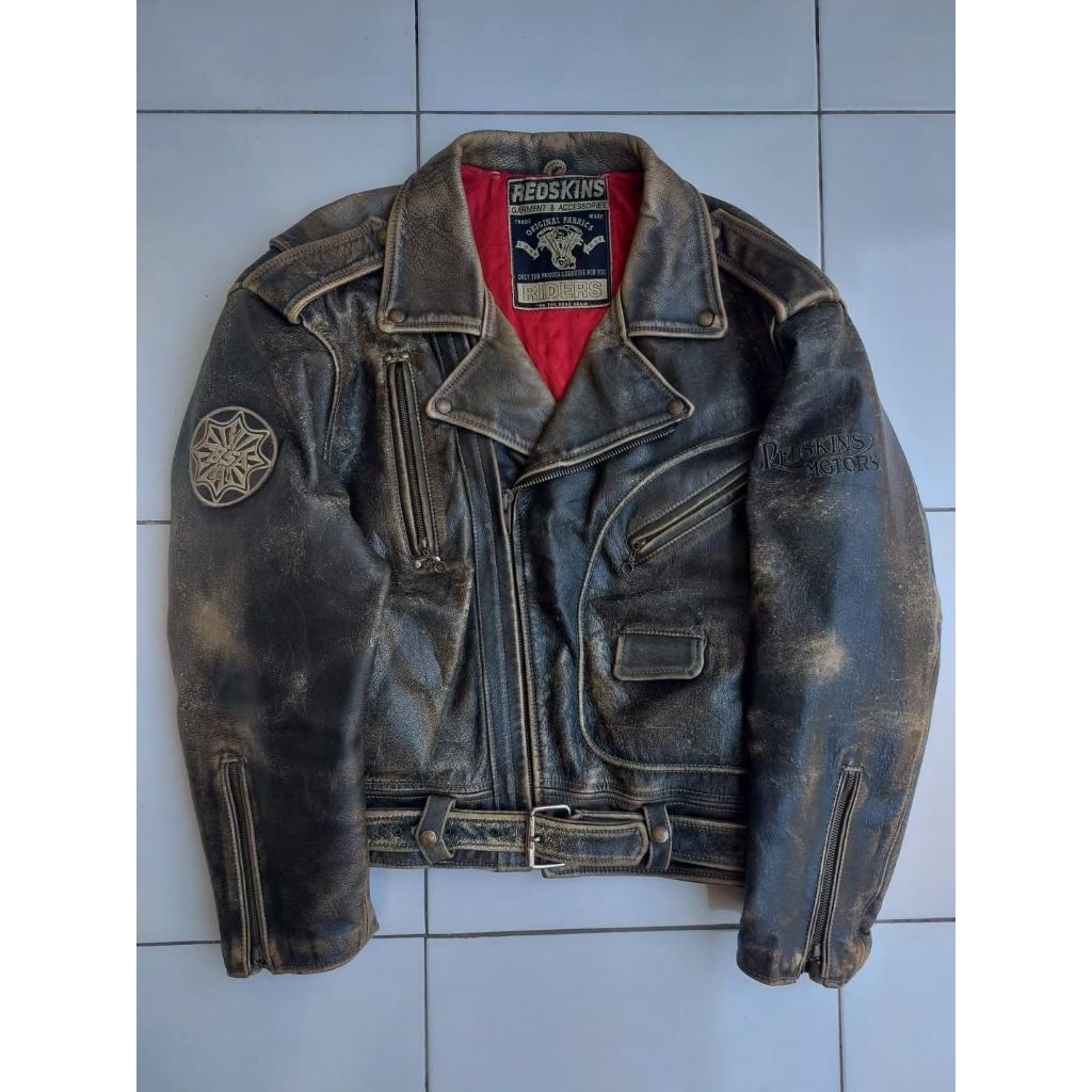 BIG SIZE REDSKINS X BSA VINTAGE BIKER RAMONES LEATHER JACKET CLASSIC RETRO JAKET KULIT