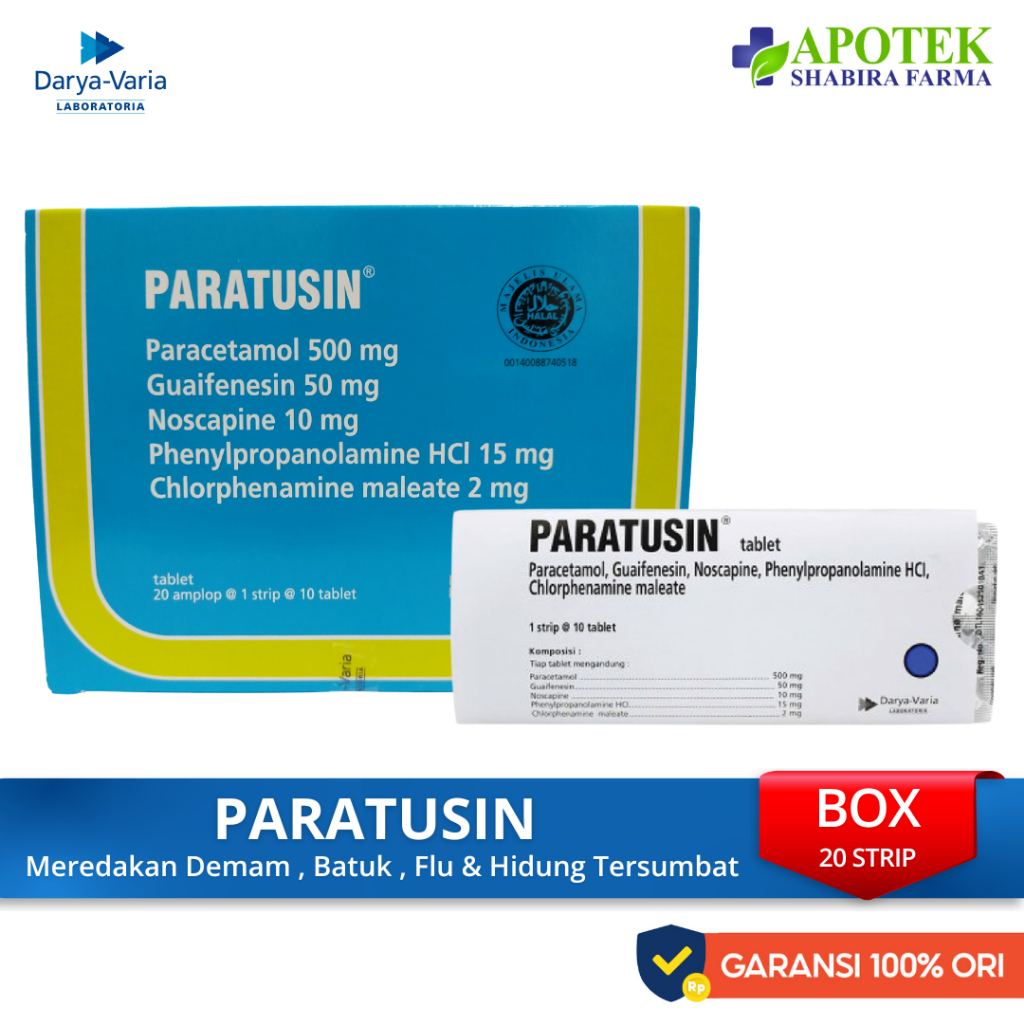 Paratusin Tablet Box 20 Strip 200 Tablet - Meredakan Demam Flu Batuk Hidung Bersin Berdahak