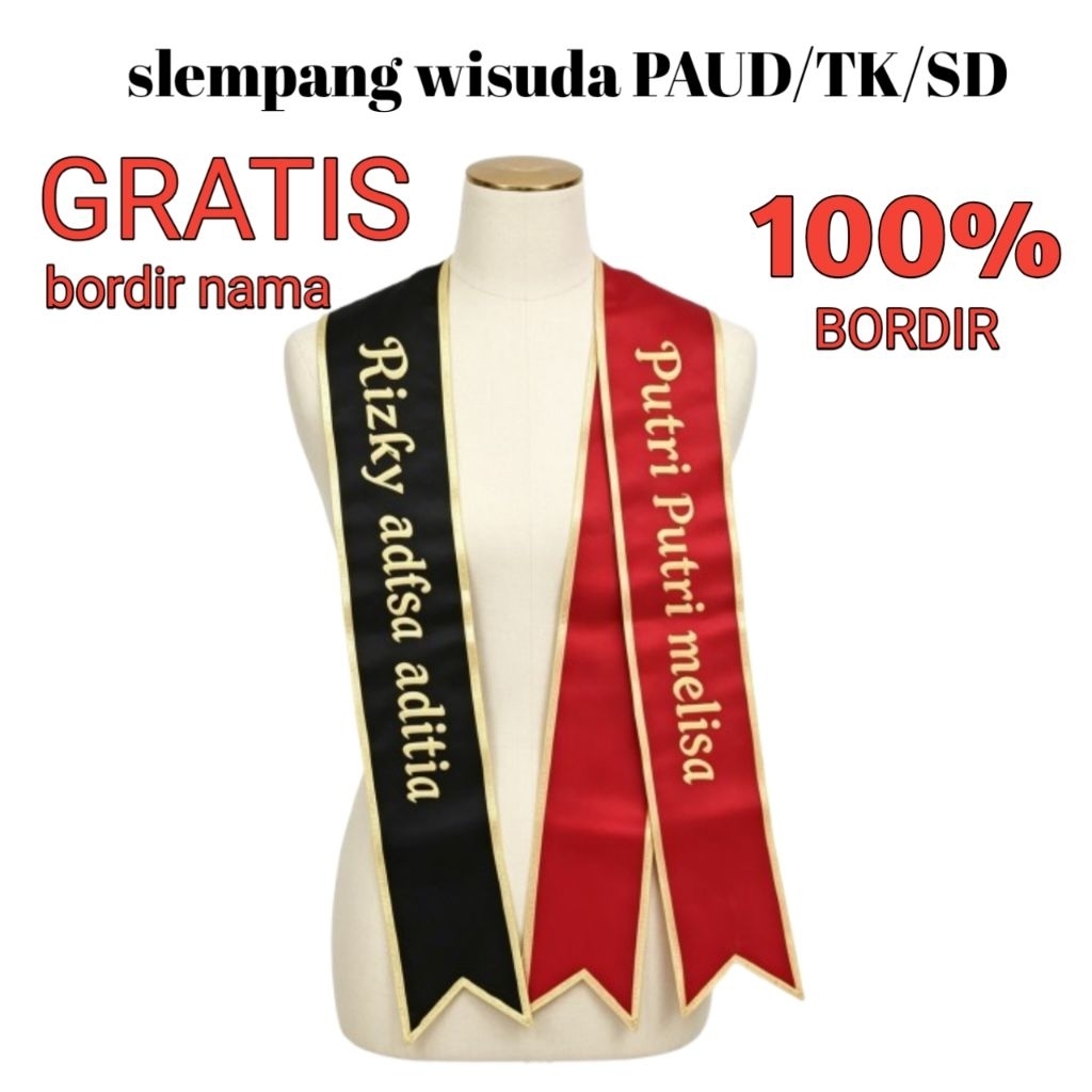 Slempang wisuda Paud/Tk/Sd bordir nama