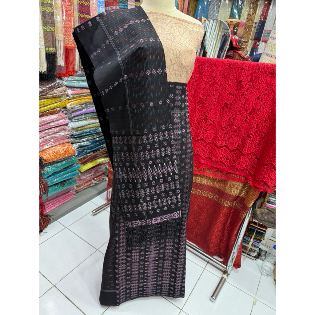 Songket pucca bunga hitam pink tenun tangan asli tarutung