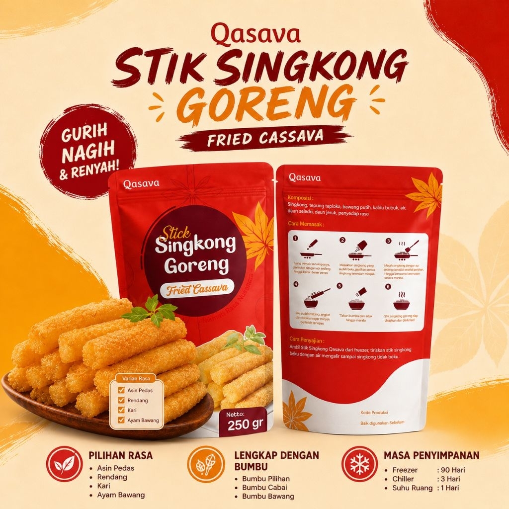 Qasava Stik Singkong Goreng Frozen | Snack Gurih Renyah
