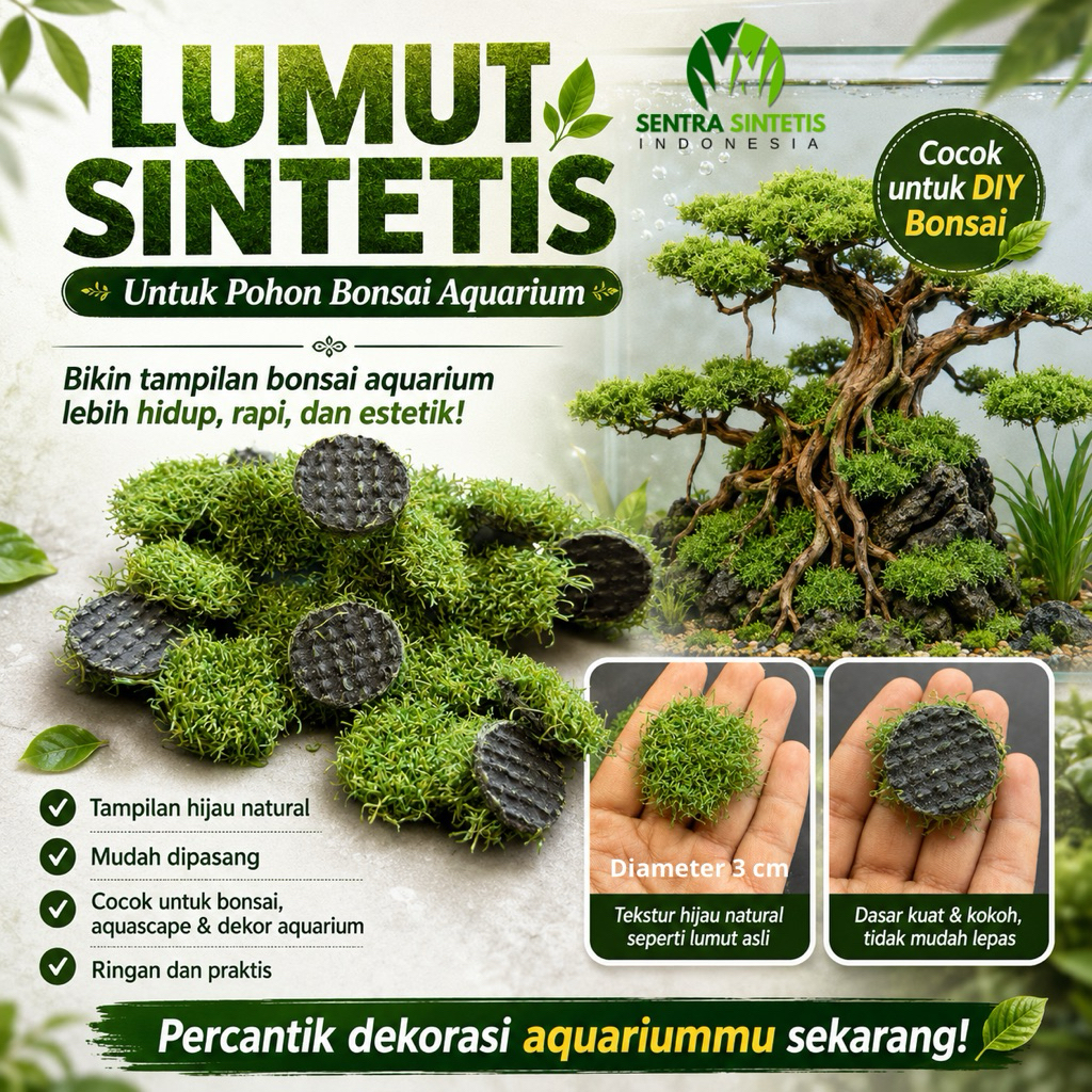 Paket 20 Pcs Moss Sintetis Bonsai / Bahan Lumut Bonsai / Daun Bonsai / Lumut Sintetis