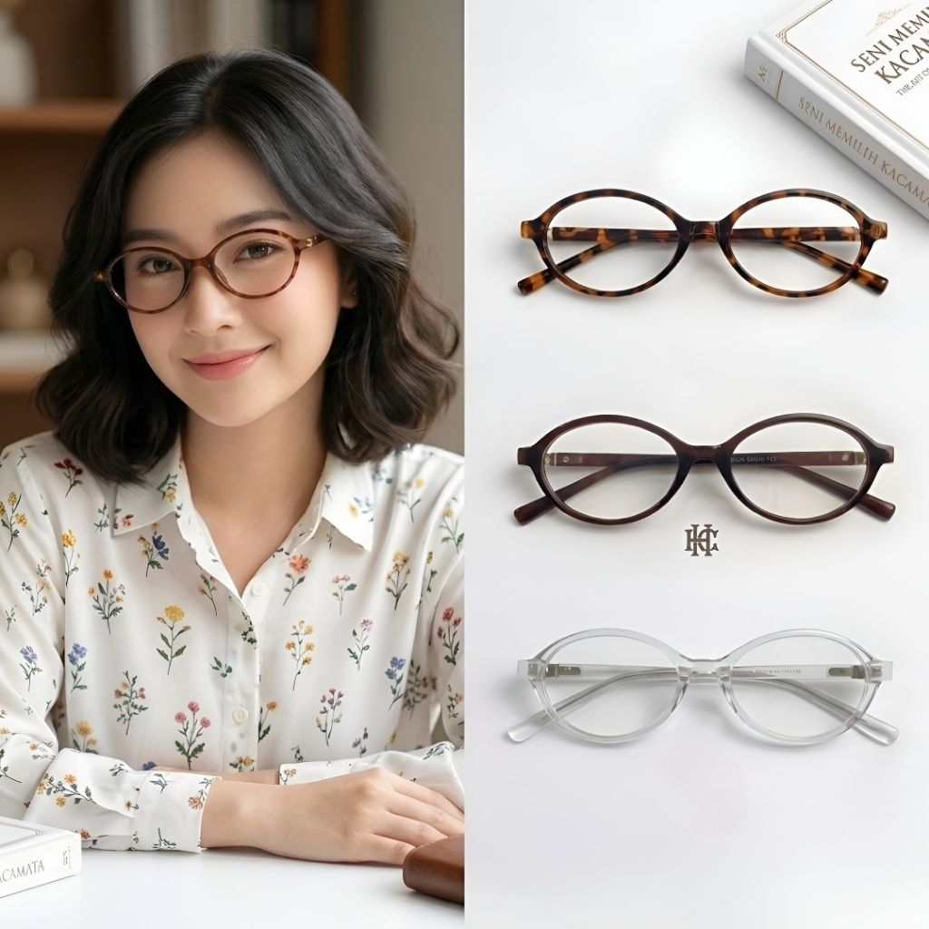 Kacamata Wanita Oval Retro Tersedia Lensa Blueray Photocromic Bluecromic