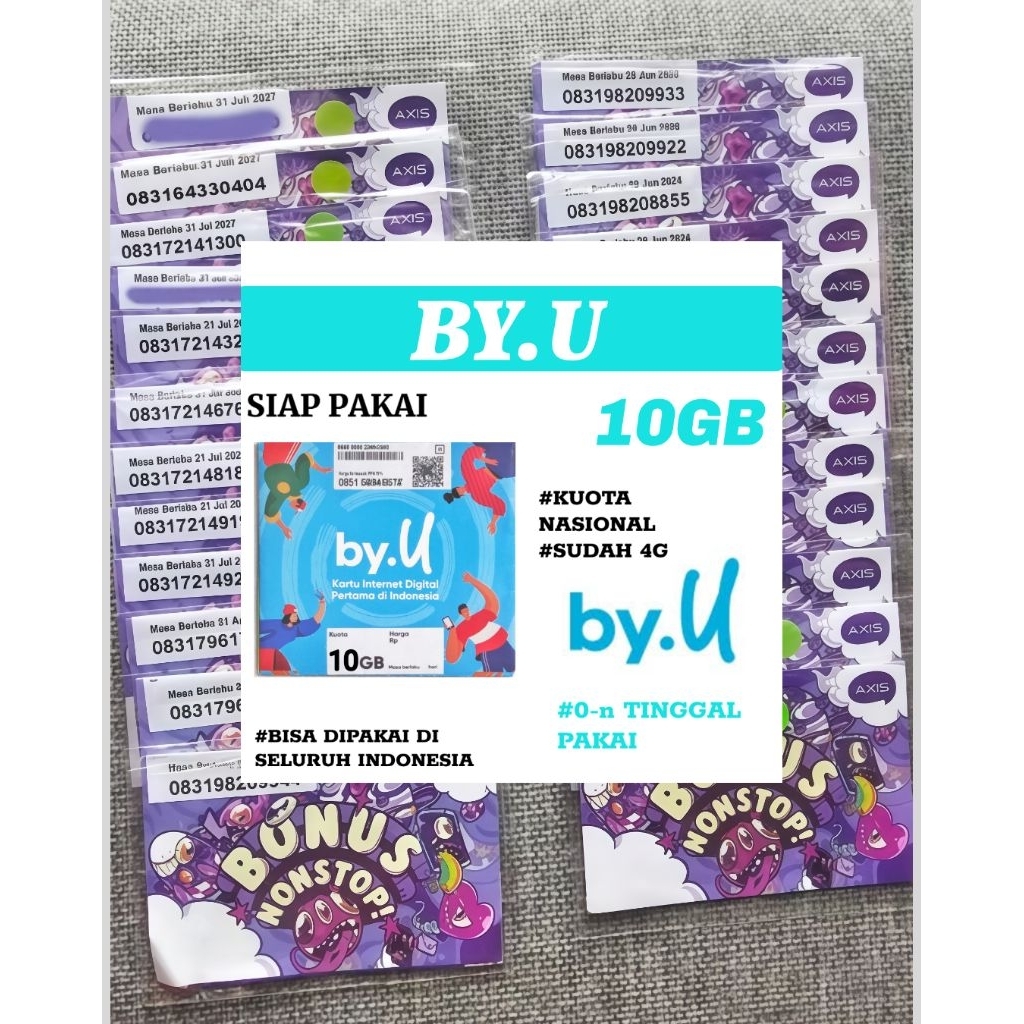 Kartu Perdana Axis (byu) (10GB)<siap pakai> termurah Nasional!! minimal (1pcs)