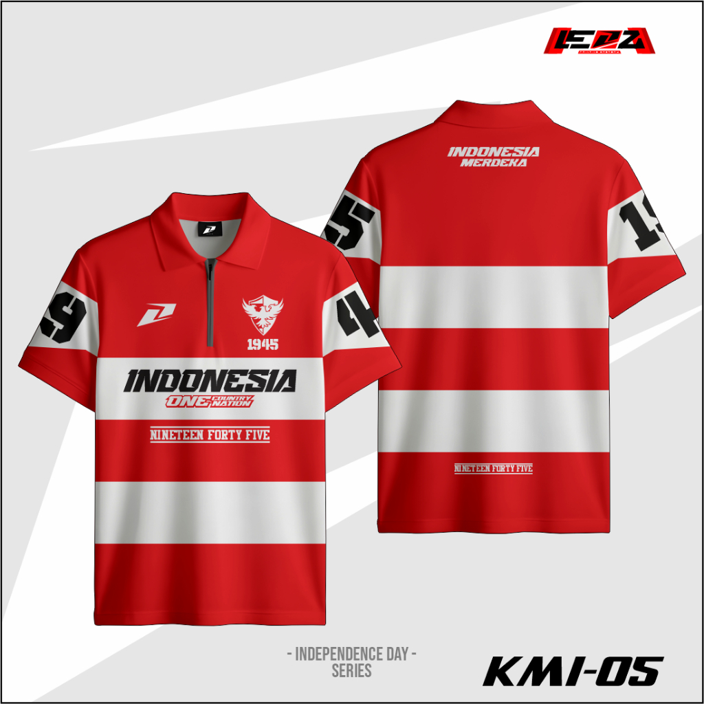 Jersey Baju Kaos Agustusan Kerah Zipper Kemerdekaan Indonesia Independence Day 1945 Nineteen Forty F