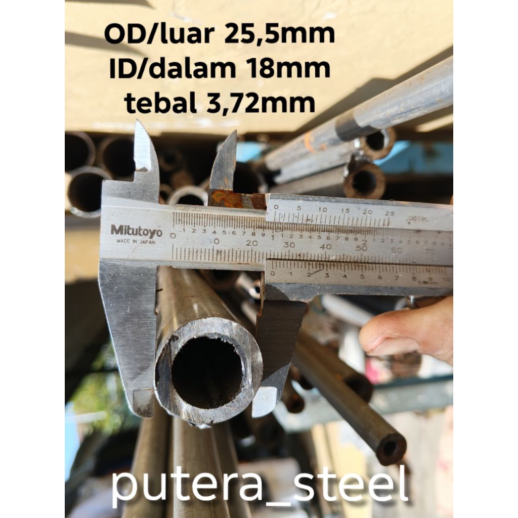 pipa besi seamles luar/OD 25,5mm dalam/ID 18mm tebal 3,75mm ukuran 10-100cm