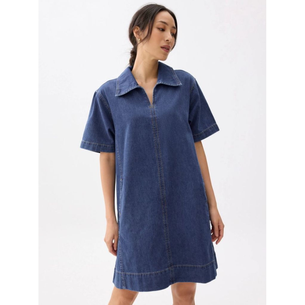 Love Bonito denim collared trapeze dress medium denim washed