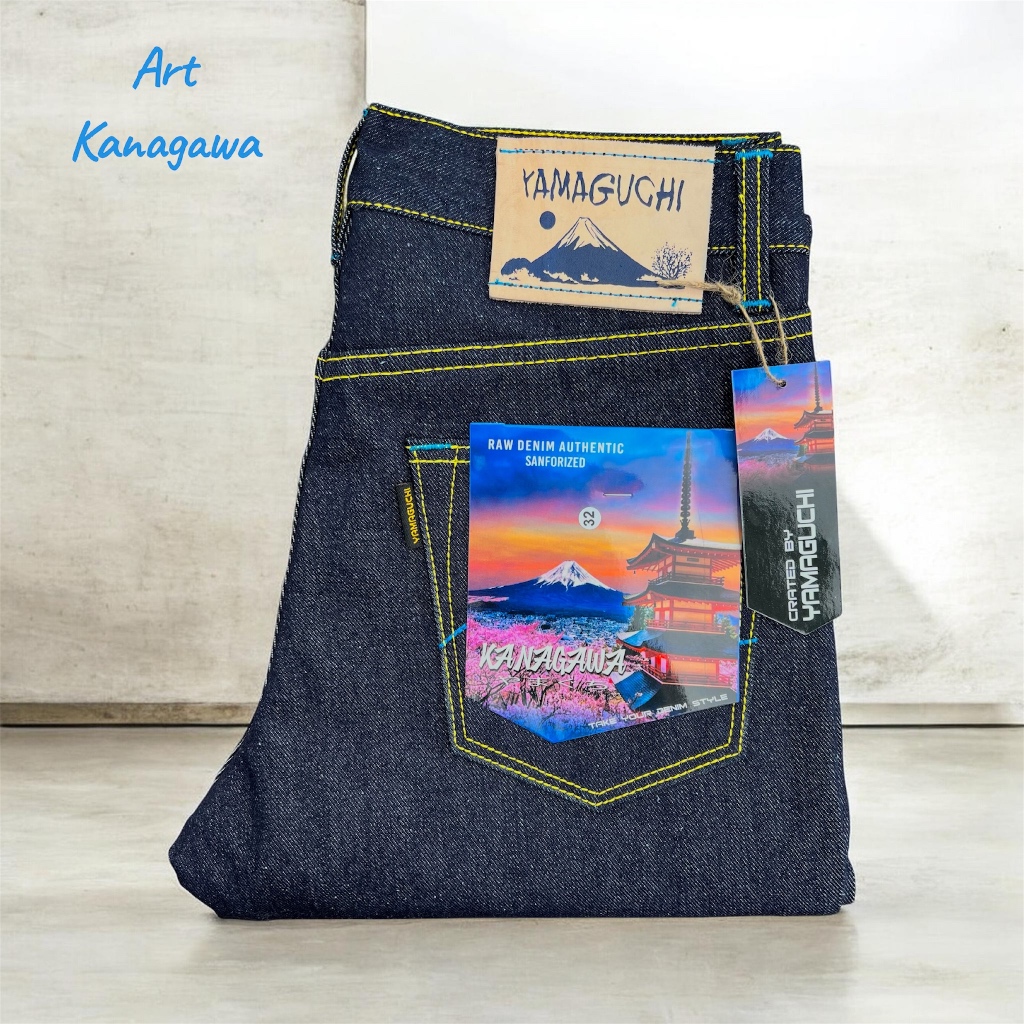 YAMAGUCHI Celana Raw Denim Slim Straight 15oz Selvedge Accent Blue Indigo Sanforized Size 26-41