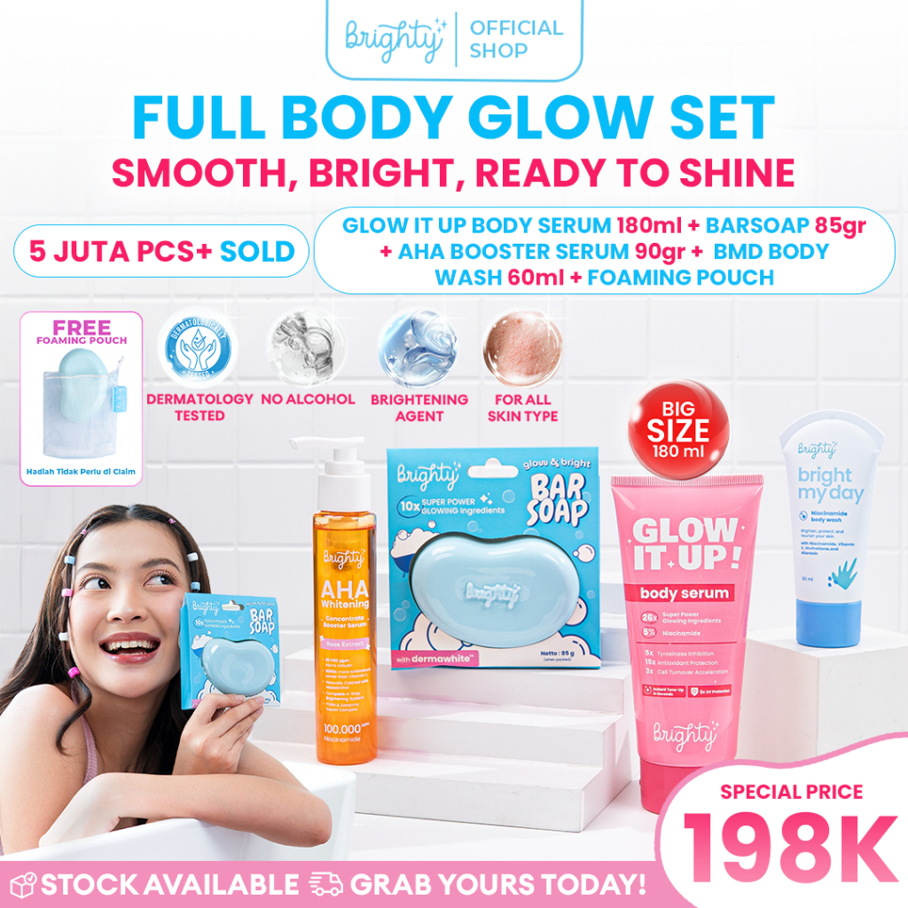 Brighty Glow It Up Body Serum (180ml) X Glow & Bright Bar Soap X AHA Whitening Concentrate Booster S