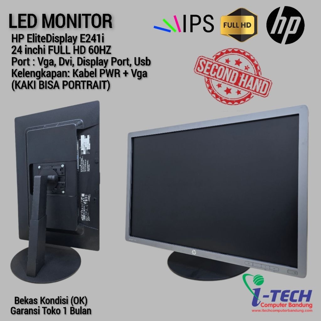 LED MONITOR HP ELIT DISPLAY E241i| HP 230tm | 23" 24" | FULL HD BEKAS KONDISI NORMAL.