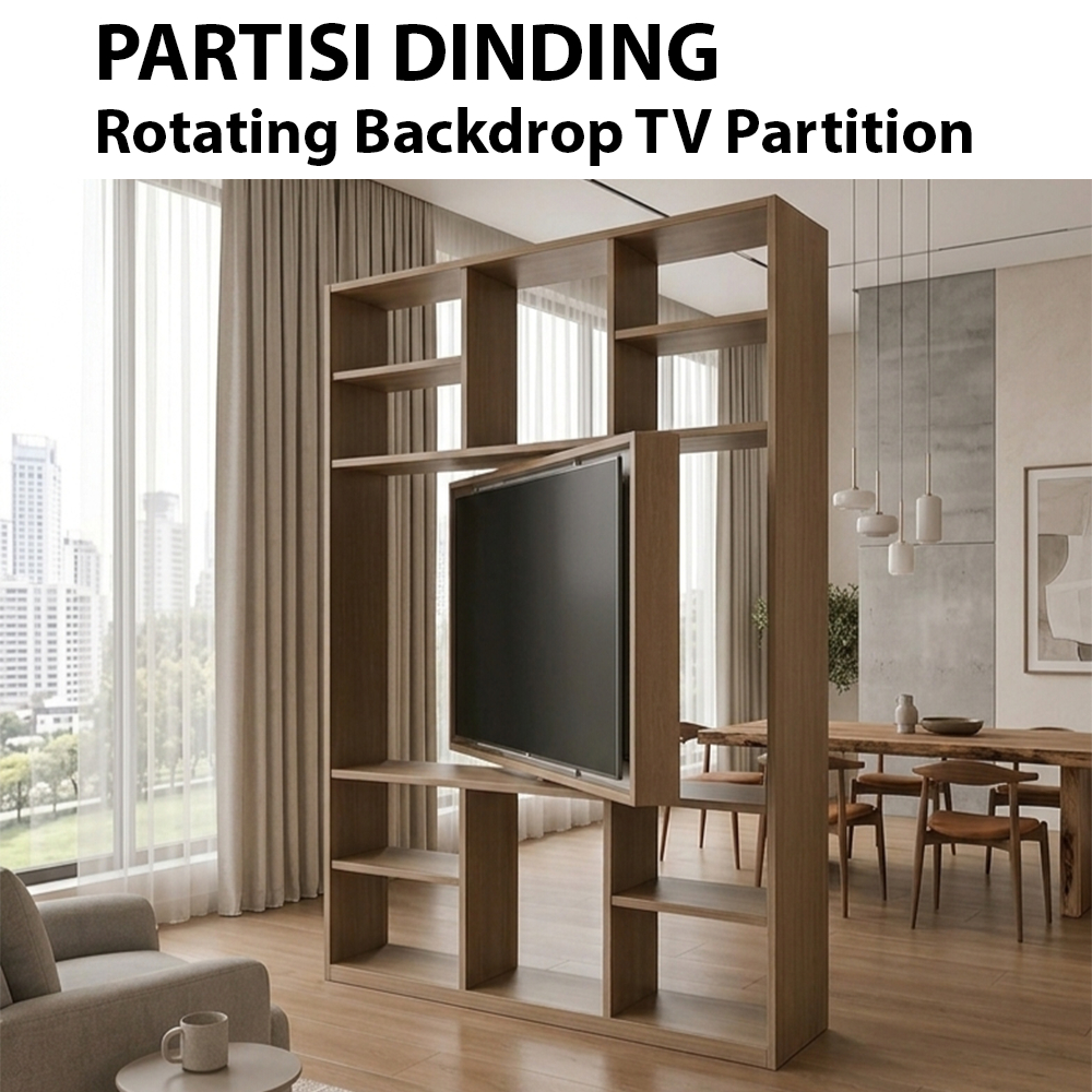 Partisi Ruangan Dinding - Rotating TV Wall Partition Furniture - Rotating (Berputar)