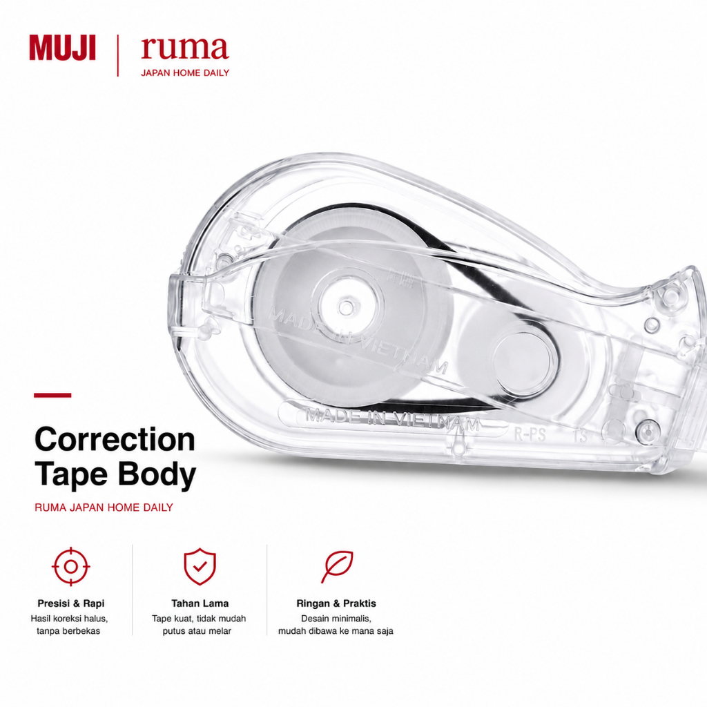 MUJI Correction Tape Body Original Jepang Tipp Ex Koreksi Tape Transparan Minimalis Alat Tulis