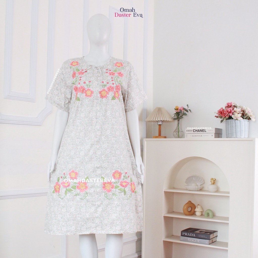 Omah Daster Eva | Daster Wanita pendek Bordir Cantik Malang Size L | Katun Jepang Premium |  Adem Ny