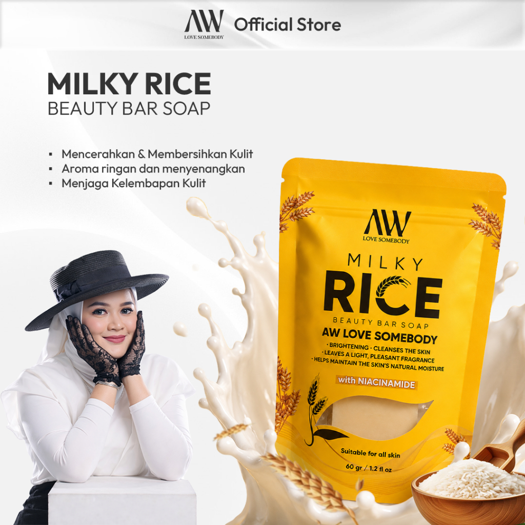 Sabun Whitening - AW Milky Rice Beauty Bar Soap with Niacinamide 60gr - Whitening Soap For All Type 