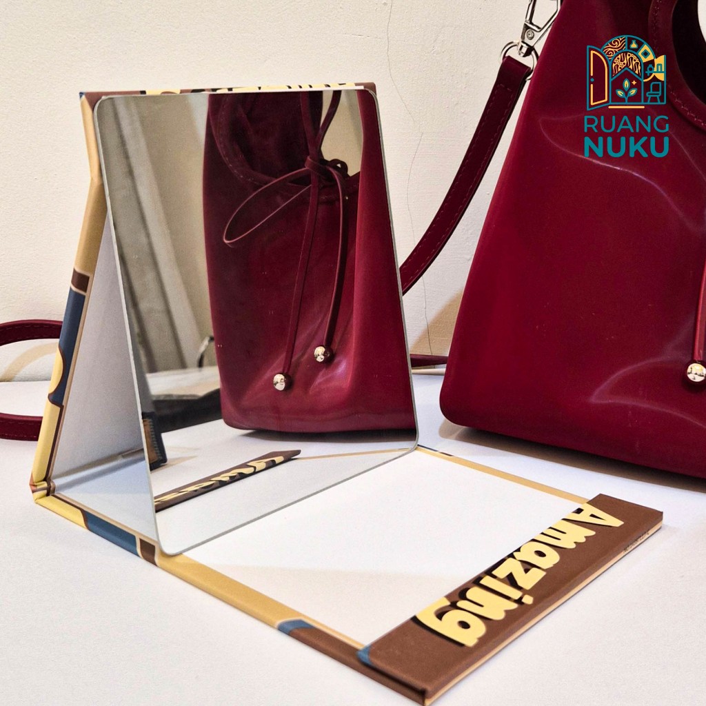 Kaca Buku Lipat Frameless Aesthetic – Book Mirror Compact tidak ada frame / Cermin Lipat Portable 13