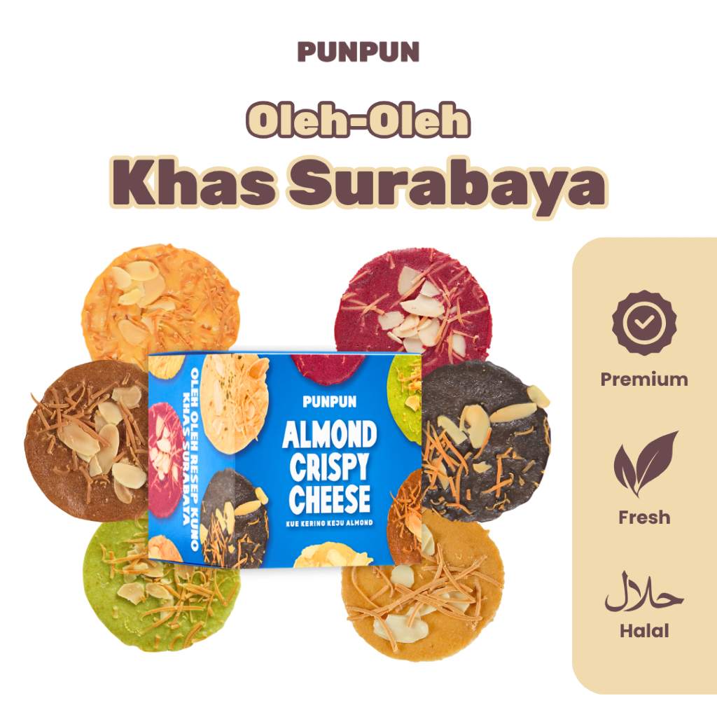 Almond Crispy Cheese Funpack 75 Gram Oleh Oleh Cemilan Snack Khas Surabaya| PUNPUN Almond Crispy Che