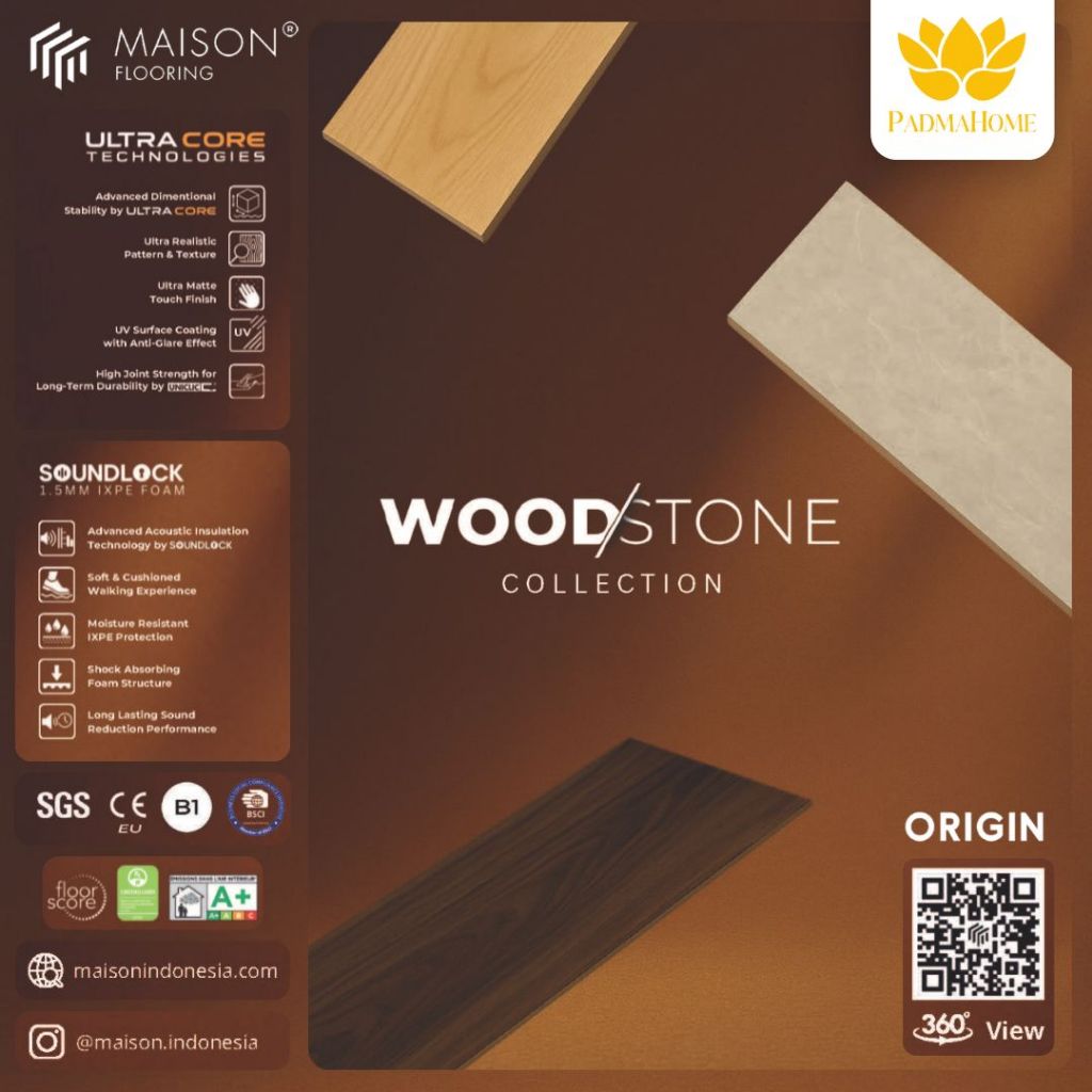 Maison WoodStone Collection Flooring Origin Series SPC Lantai Kayu Stone Plastic Composite
