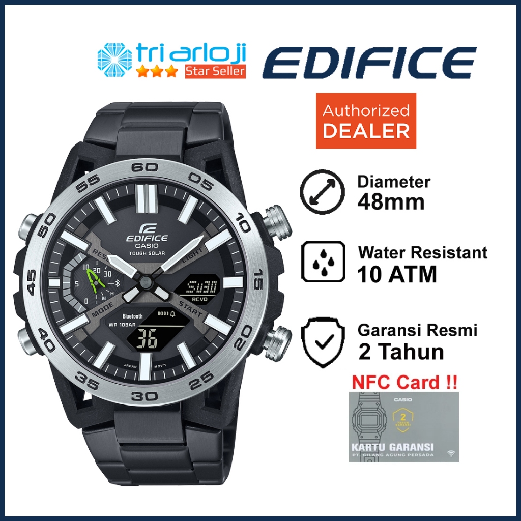 Casio Edifice ECB-2000DD-1ADF Jam Tangan Pria Double Time ECB-2000DD-1A ECB2000DD Bluetooth Solar