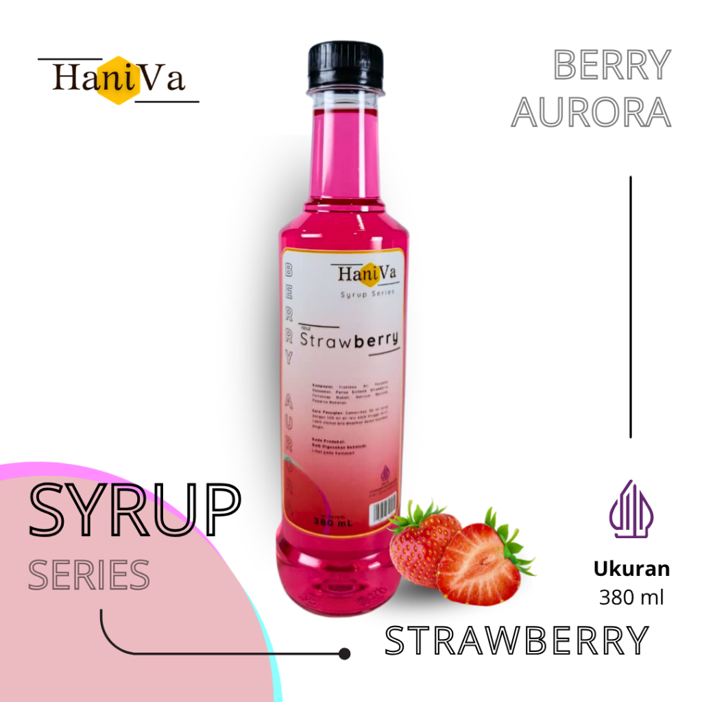 Haniva Sirup Strawberry (Stroberi) 380ml | Sirup Premium untuk Mocktail Soda Es Buah Yakult Drink Mi
