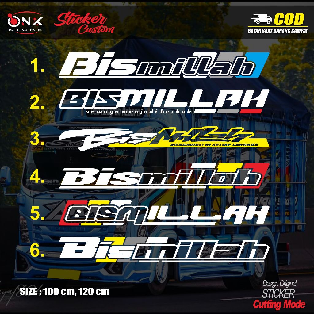 Sticker BISMILLAH untuk kaca depan mobil pik-up truk bus dan sejenisnya. harga murah kualitas joss