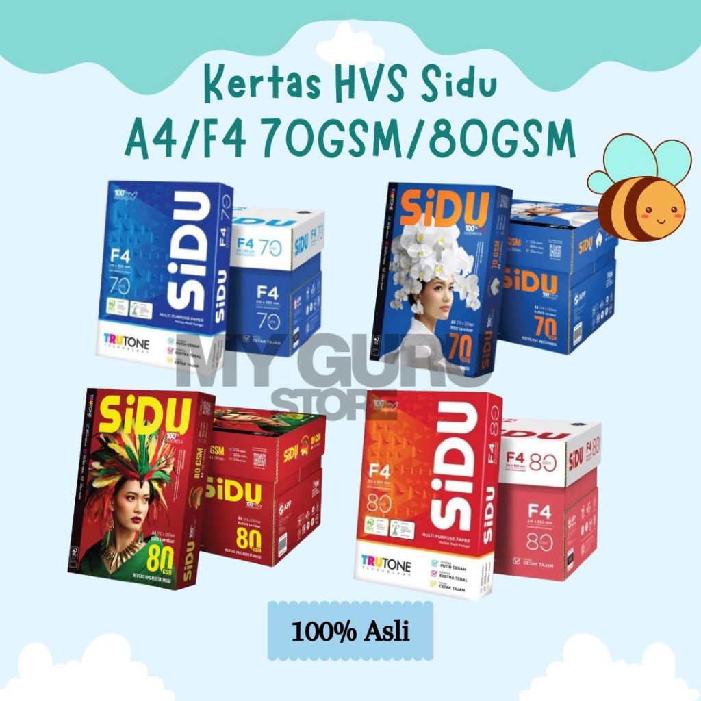 [DUS] KERTAS HVS SIDU A4 / F4 70GSM / 80GSM / KERTAS HVS SIDU / KERTAS PRINT SIDU / KERTAS FOTOCOPY 