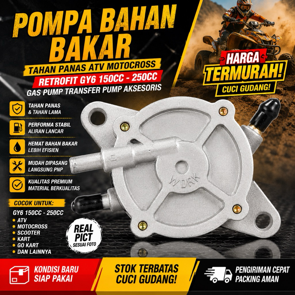 Pompa Bahan Bakar GY6 150cc 250cc ATV Motocross Scooter Gas Fuel Pump Transfer Pump Cuci Gudang