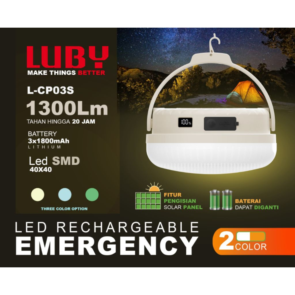 LUBY Lampu Emergency Darurat L-CP03S / LCP03S UFO Solar Panel 1300 LM Portable Multifungsi LED SMD 4