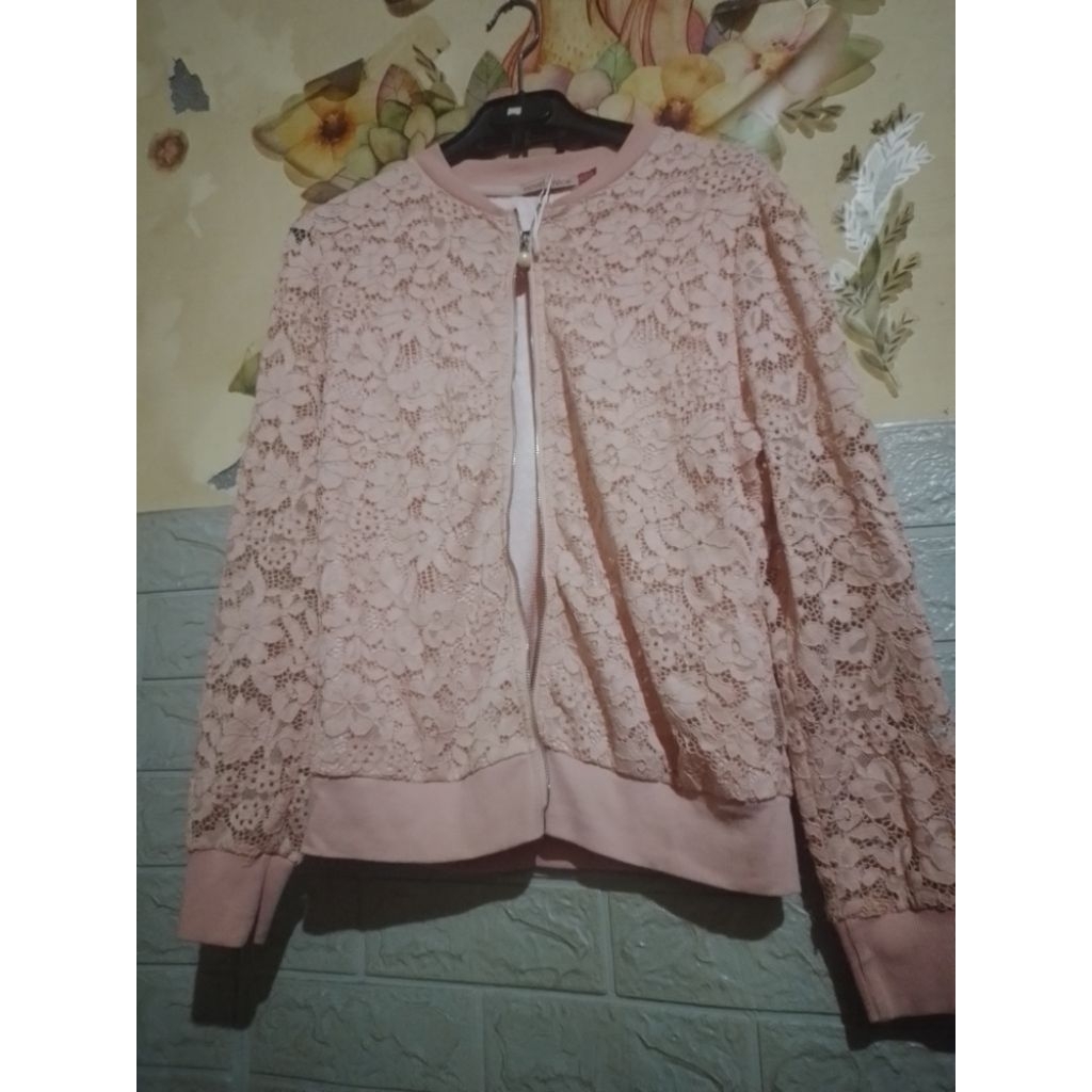 jaket pink minus resleting cardigan leopard minus turun warna