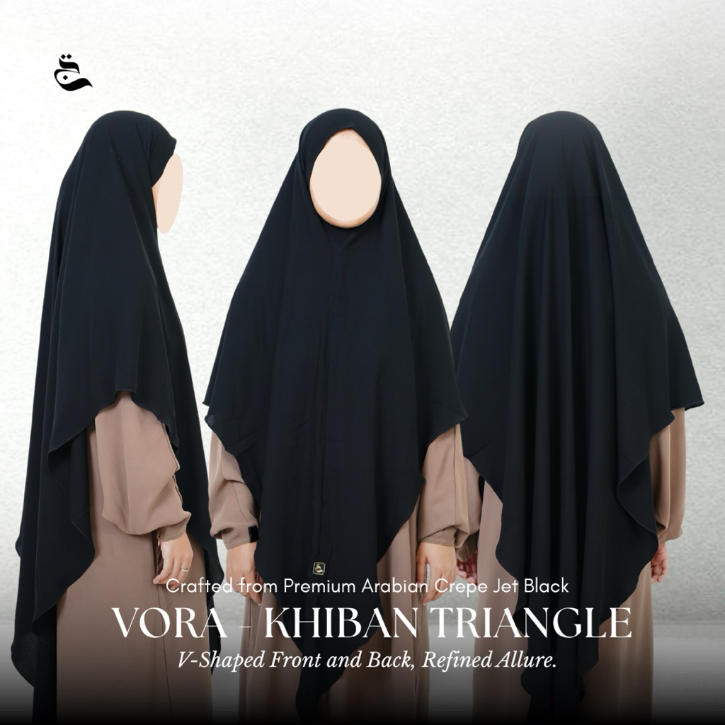 Vora Khiban Triangle Arabian Crepe Premium Jetblack by Chantika Label | khimar bandana segitiga lanc